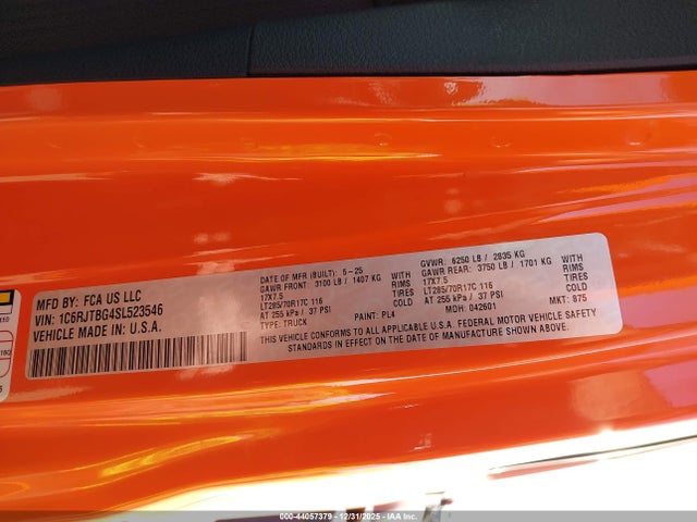 2025 JEEP GLADIATOR 1C6RJTBG4SL523546 Photo 8