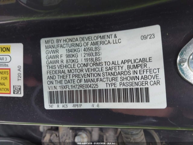 19XFL1H72RE004225 Honda Civic Ex-l