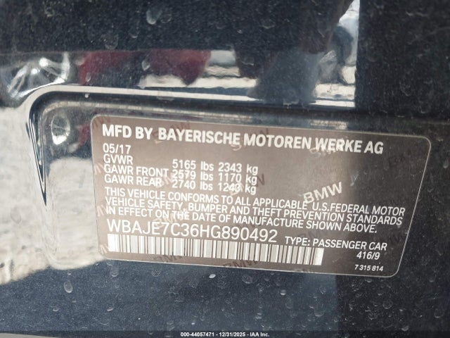 Aukcja sprzedaży 2017 Bmw 540i Xdrive, vin: WBAJE7C36HG890492, numer aukcji: 44057471