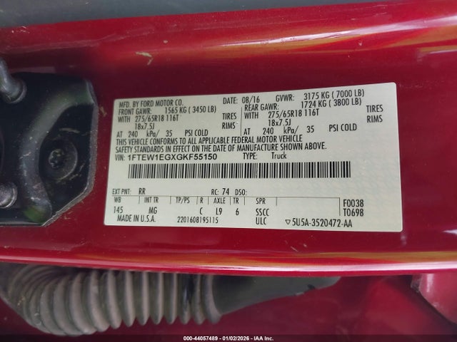 Ford F-150 Xlt 2016 1FTEW1EGXGKF55150 Image 9