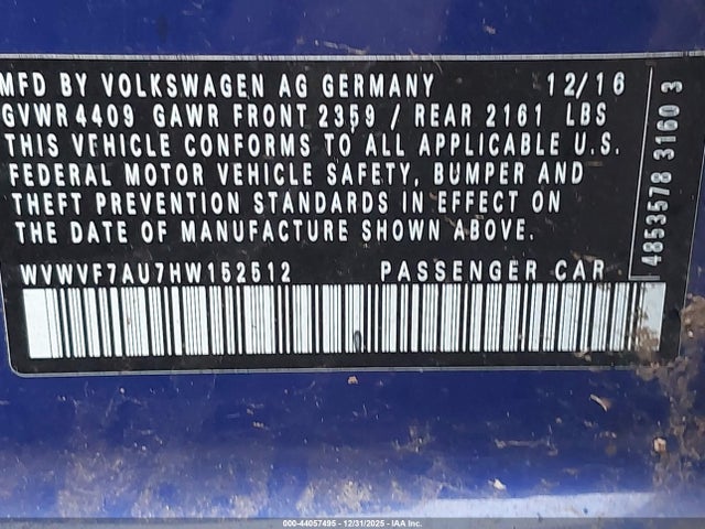 2017 VOLKSWAGEN GOLF R WVWVF7AU7HW152512 Photo 8