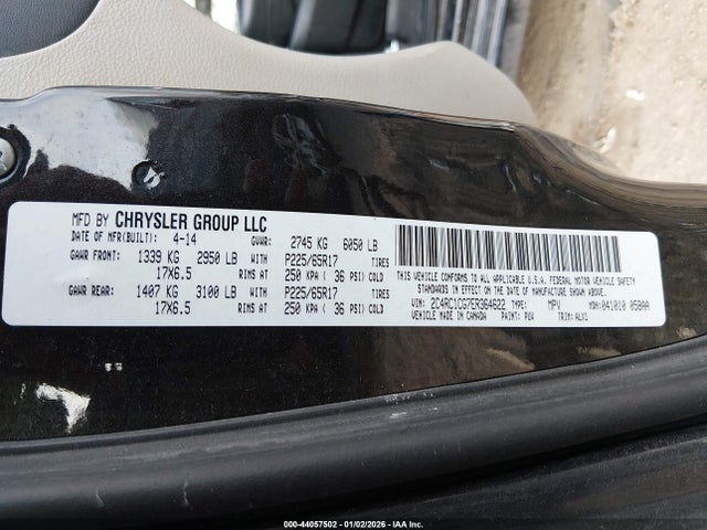 2014 Chrysler Town & Country Touring-l მანქანა იყიდება აუქციონზე, vin: 2C4RC1CG7ER364622, აუქციონის ნომერი: 44057502