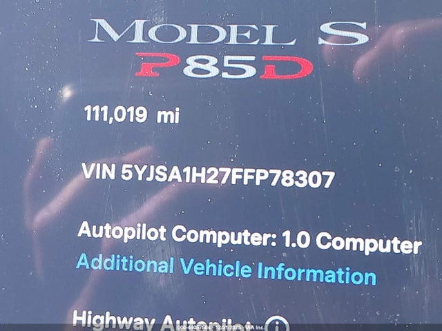 2015 Tesla Model S 70d/85d/p85d მანქანა იყიდება აუქციონზე, vin: 5YJSA1H27FFP78307, აუქციონის ნომერი: 44057504