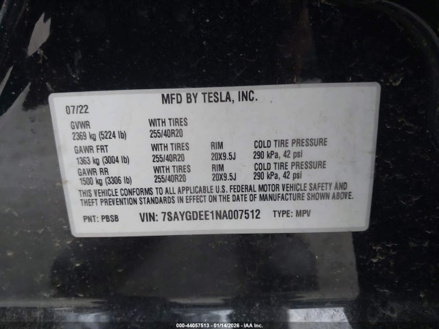 2022 TESLA MODEL Y 7SAYGDEE1NA007512 Photo 8