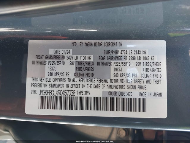44057624 :رقم المزاد ، JM3KFBCLXR0457038 vin ، 2024 Mazda Cx-5 2.5 S Carbon Edition مزاد بيع