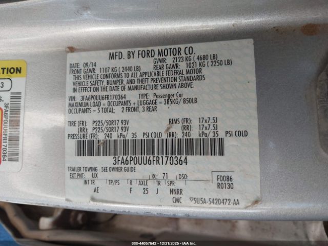 2015 FORD FUSION HYBRID 3FA6P0UU6FR170364 Photo 8