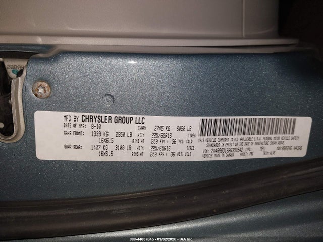2010 Chrysler Town & Country Touring Plus მანქანა იყიდება აუქციონზე, vin: 2A4RR8D16AR398542, აუქციონის ნომერი: 44057645