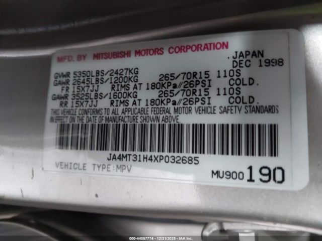 1999 MITSUBISHI MONTERO SPORT JA4MT31H4XP032685 Photo 8