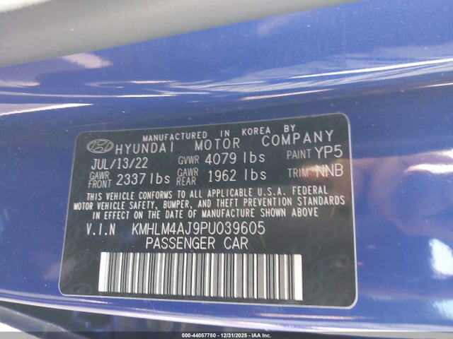 Aukcja sprzedaży 2023 Hyundai Elantra Hybrid Blue, vin: KMHLM4AJ9PU039605, numer aukcji: 44057780