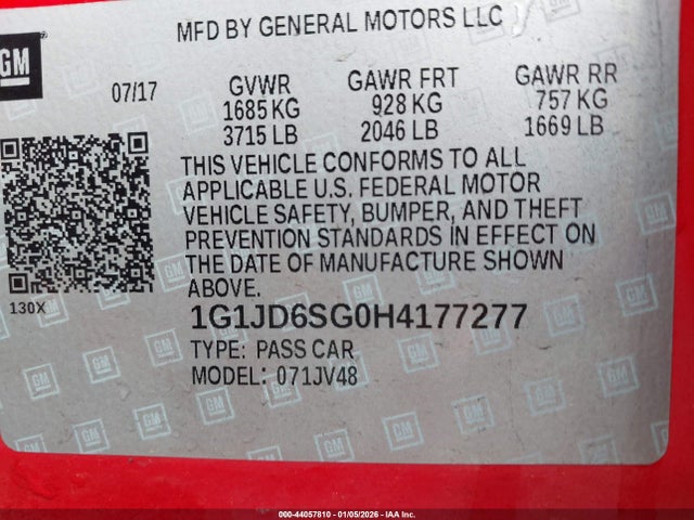 1G1JD6SG0H4177277 Chevrolet Sonic Lt Auto