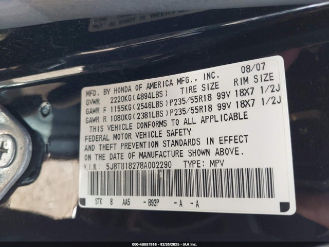 2008 ACURA RDX 5J8TB18278A002290 Photo 8