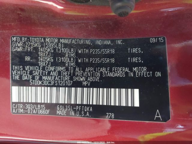 2015 TOYOTA SIENNA 5TDDK3DC3FS120107 Photo 8