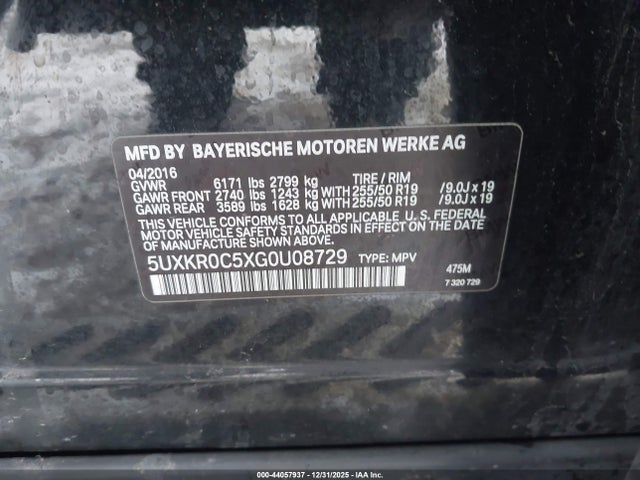 2016 Bmw X5 Xdrive35i მანქანა იყიდება აუქციონზე, vin: 5UXKR0C5XG0U08729, აუქციონის ნომერი: 44057937