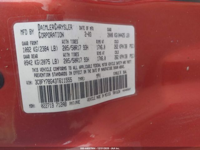 2003 CHRYSLER PT CRUISER 3C8FY78G43T611555 Photo 8