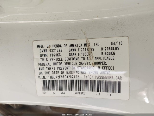 1HGCR2F96GA202402 Honda Accord Ex-l