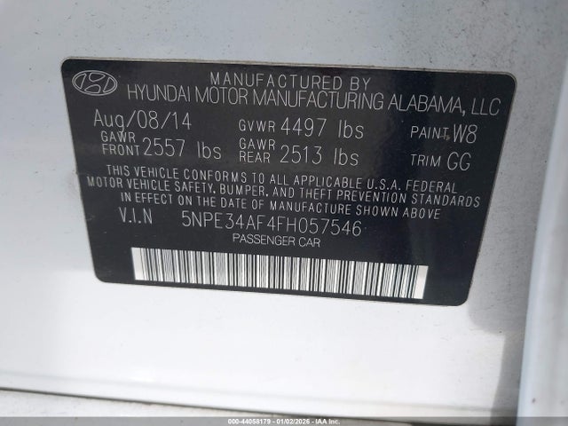 Aukcja sprzedaży 2015 Hyundai Sonata Limited, vin: 5NPE34AF4FH057546, numer aukcji: 44058179