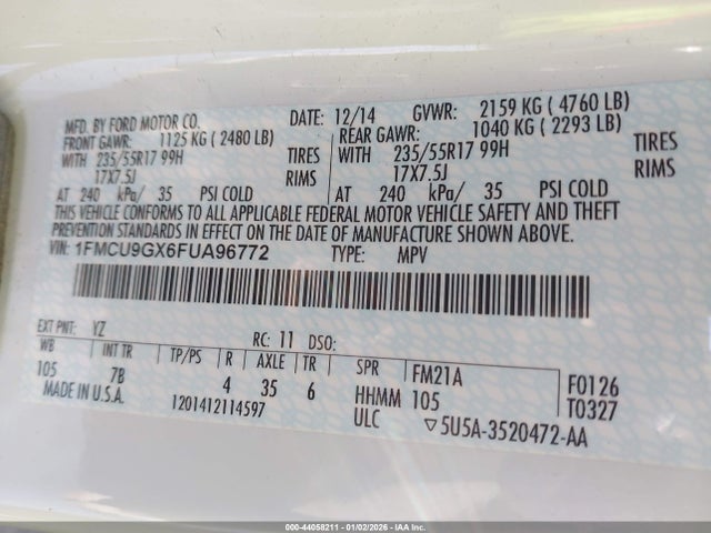 1FMCU9GX6FUA96772 Ford ESCAPE SE
