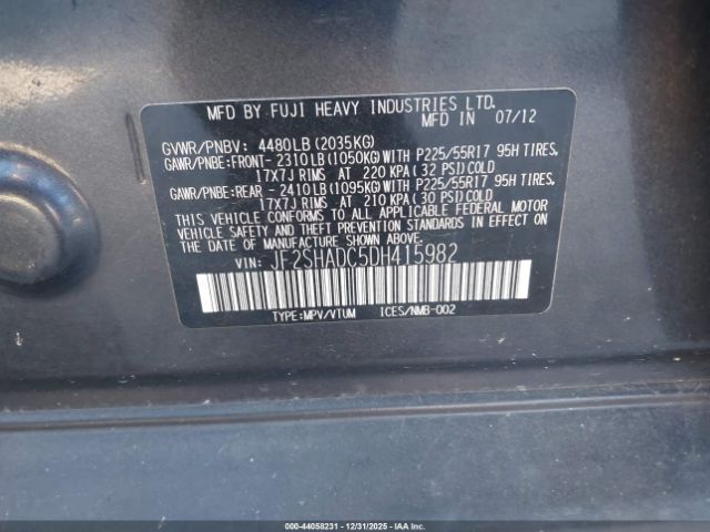 2013 SUBARU FORESTER JF2SHADC5DH415982 Photo 8