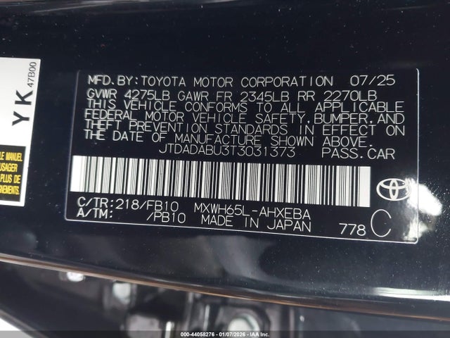 Aukcja sprzedaży 2026 Toyota Prius Le Awd-e, vin: JTDADABU3T3031373, numer aukcji: 44058276