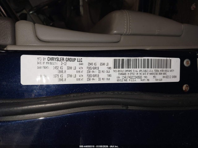 44058310 :رقم المزاد ، 1C4RJFAG2CC249583 vin ، 2012 Jeep Grand Cherokee Laredo مزاد بيع