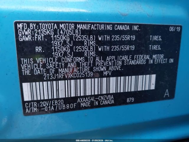2019 TOYOTA RAV4 2T3J1RFVXKC025139 Photo 8