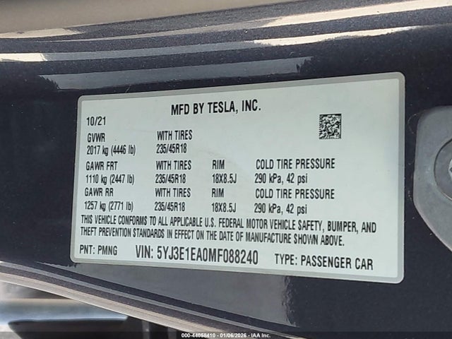 2021 TESLA MODEL 3 5YJ3E1EA0MF088240 Photo 8