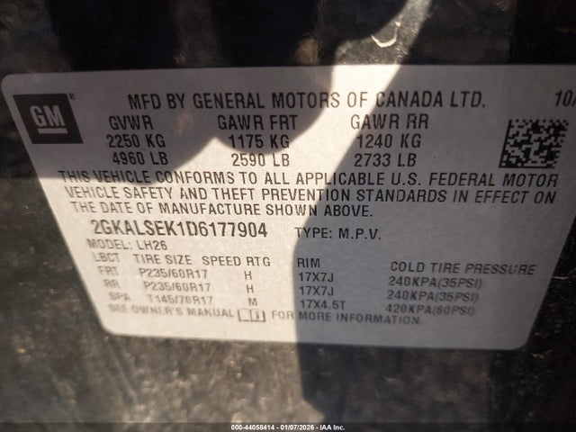 2013 Gmc Terrain Sle-2 მანქანა იყიდება აუქციონზე, vin: 2GKALSEK1D6177904, აუქციონის ნომერი: 44058414
