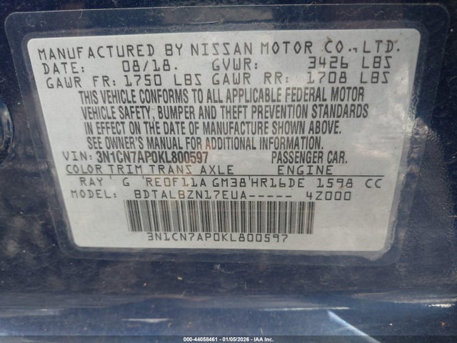 Nissan Versa 1.6 Sv 2019 3N1CN7AP0KL800597 Image 9