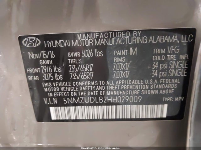 5NMZUDLB2HH029009 Hyundai Santa Fe Sport 2.4l