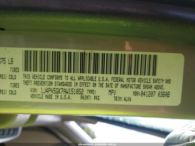2010 Jeep Liberty Limited მანქანა იყიდება აუქციონზე, vin: 1J4PN5GK7AW151852, აუქციონის ნომერი: 44058545