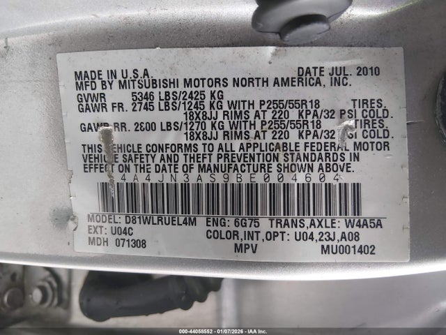 2011 MITSUBISHI ENDEAVOR 4A4JN3AS9BE004604 Photo 8