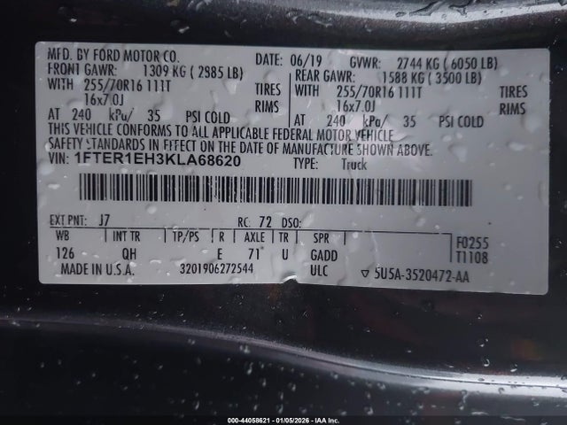 Ford RANGER XL 2019 1FTER1EH3KLA68620 Image 9