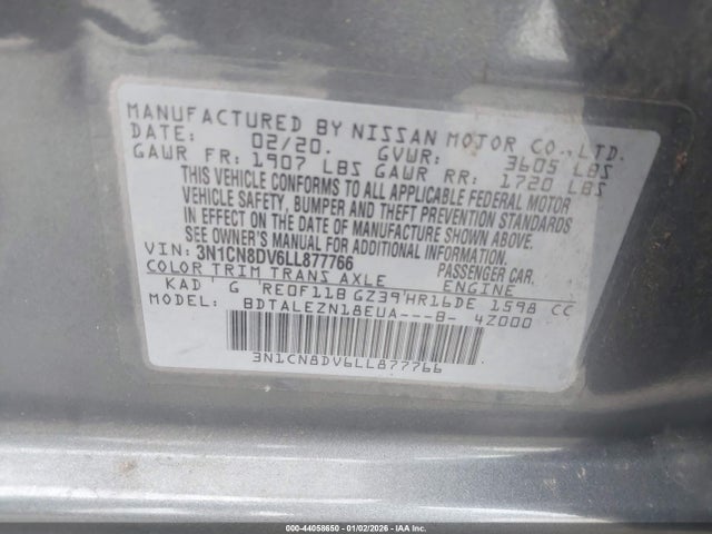 Продаж на аукціоні авто 2020 Nissan Versa S Xtronic Cvt, vin: 3N1CN8DV6LL877766, номер лоту: 44058650