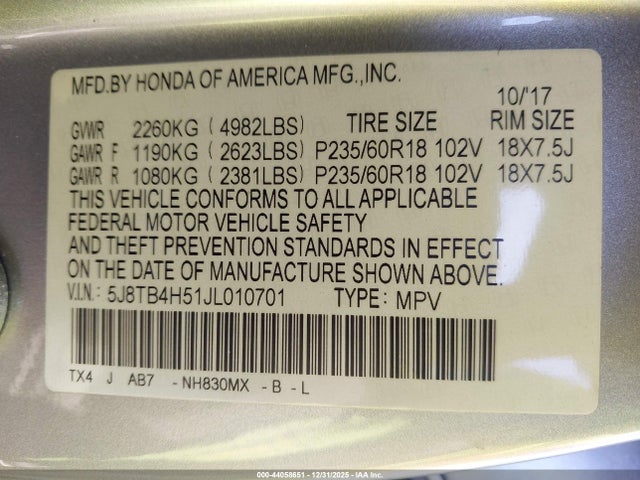 Продаж на аукціоні авто 2018 Acura Rdx Technology   Acurawatch Plus Packages/technology Package, vin: 5J8TB4H51JL010701, номер лоту: 44058651