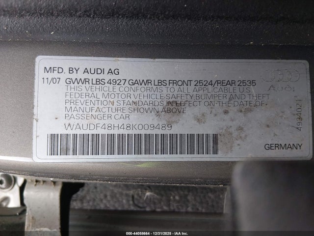 2008 AUDI A4 WAUDF48H48K009489 Photo 8