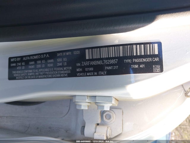 2020 ALFA ROMEO GIULIA ZARFANBN6L7629857 Photo 8