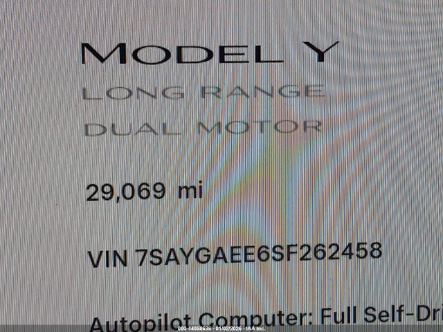 7SAYGAEE6SF262458 Tesla Model Y Long Range Dual Motor All-wheel Drive