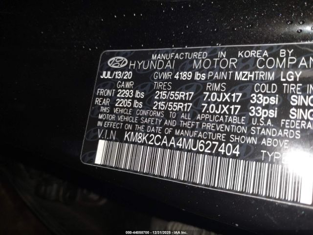 2021 HYUNDAI KONA KM8K2CAA4MU627404 Photo 8