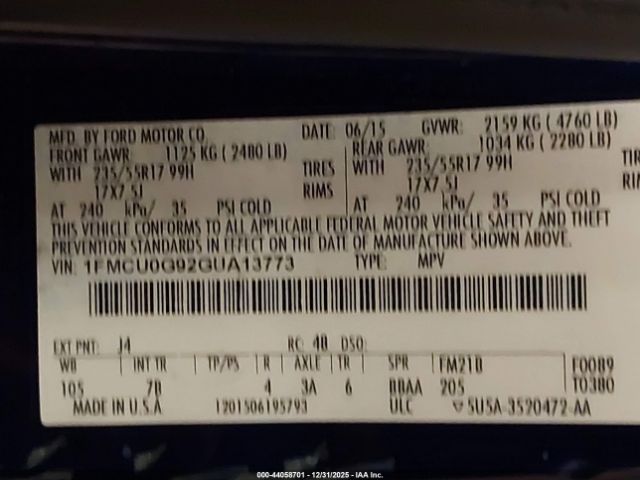 2016 FORD ESCAPE 1FMCU0G92GUA13773 Photo 8