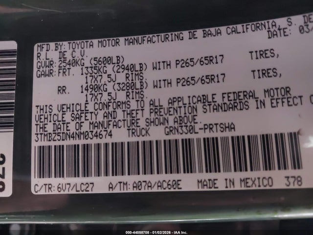 3TMBZ5DN4NM034674 Toyota Tacoma