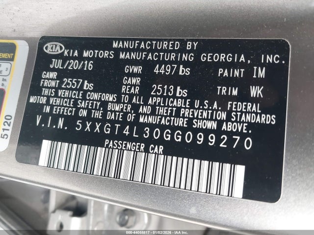 5XXGT4L30GG099270 KIA Optima Lx