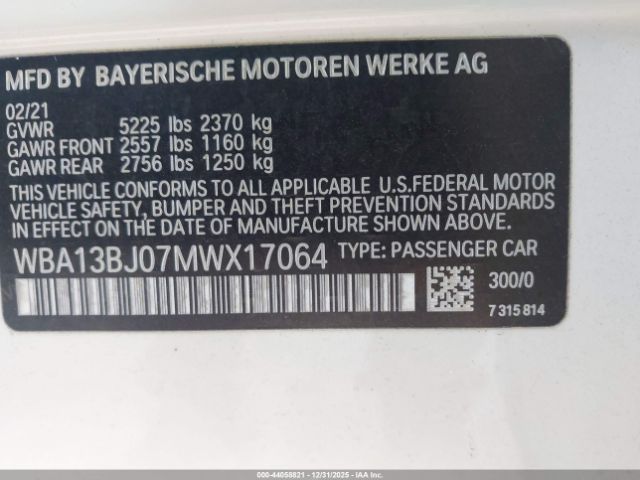 2021 BMW 530I WBA13BJ07MWX17064 Photo 8