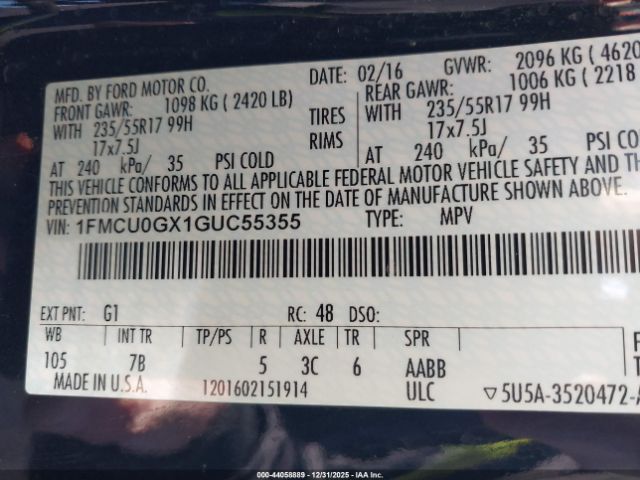 2016 FORD ESCAPE 1FMCU0GX1GUC55355 Photo 8