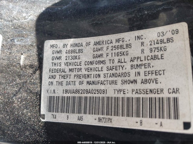 Aukcja sprzedaży 2009 Acura Tl 3.5, vin: 19UUA86209A025091, numer aukcji: 44058919
