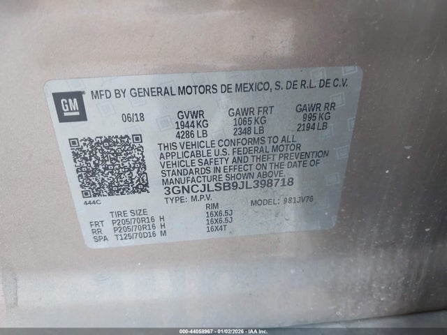 Chevrolet Trax Lt 2018 3GNCJLSB9JL398718 Image 9