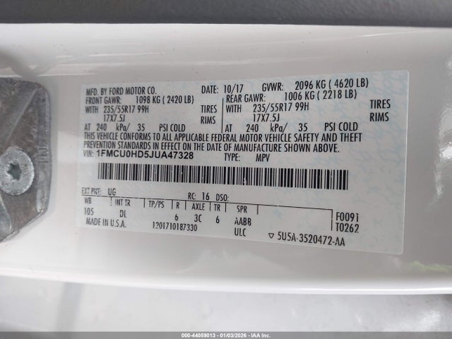 Продажа на аукционе авто 2018 Ford Escape Sel, vin: 1FMCU0HD5JUA47328, номер лота: 44059013
