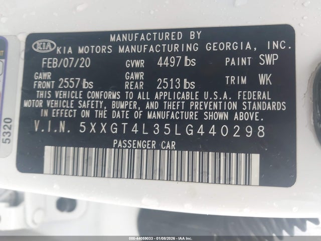 2020 Kia Optima Se მანქანა იყიდება აუქციონზე, vin: 5XXGT4L35LG440298, აუქციონის ნომერი: 44059033