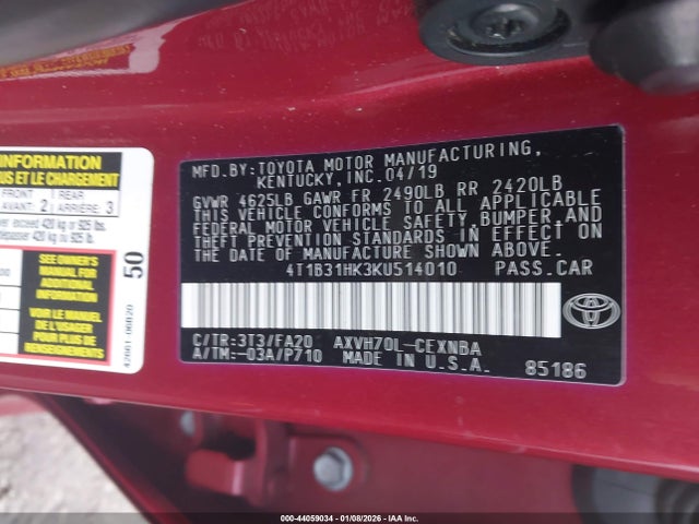 2019 TOYOTA CAMRY HYBRID 4T1B31HK3KU514010 Photo 8