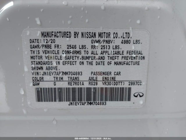 JN1EV7AP7MM704693 Infiniti Q50 PURE