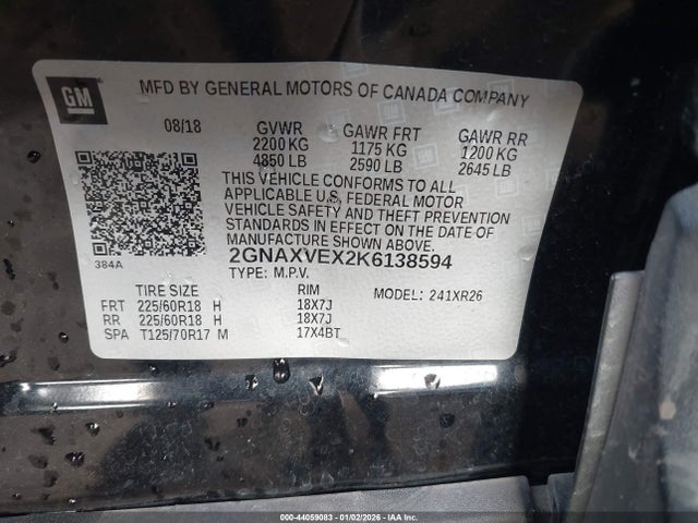 2GNAXVEX2K6138594 Chevrolet EQUINOX LT